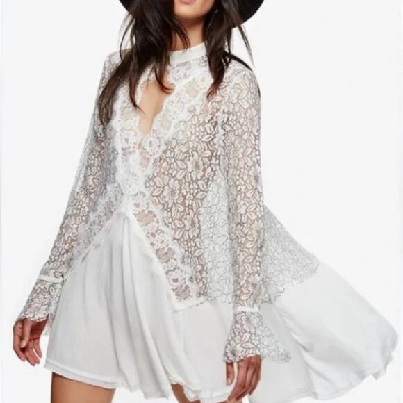 Free People - Tell Tale Lace Long Sleeve Tunic Boho - Picture 1 of 3
